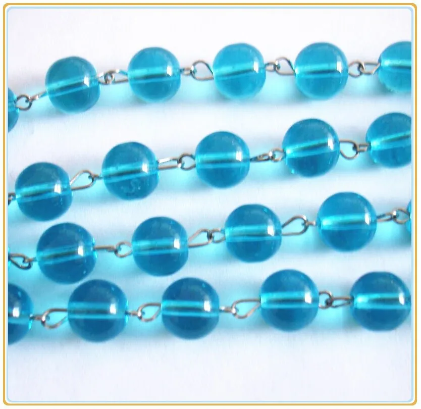 

50 MetersRare clear blue Crystal 10mm craft Beads Chain For Home Curtain Decor party Glass chandelier Hanging Strand Garlands