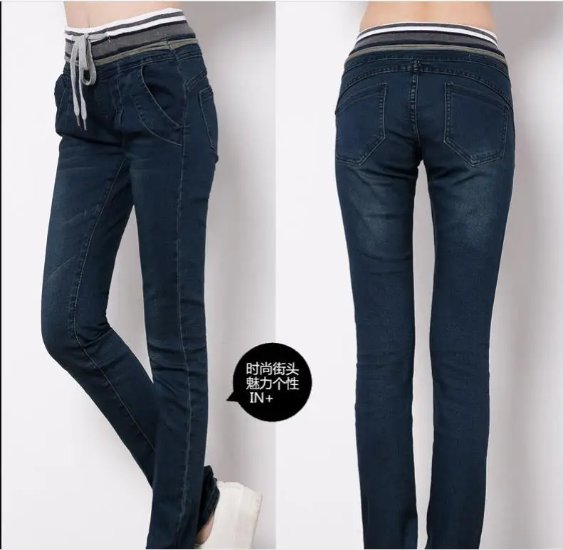 Популярные брюки осенние женские Джинсы Стрейчевые обтягивающие брюки эластичные джинсовые джинсы с высокой талией Узкие повседневные джинсы-карандаши - Цвет: Navy blue