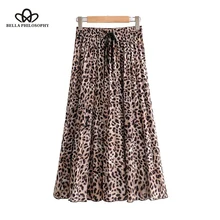 Для женщин Стильный Леопардовый плиссированная юбка змея faldas mujer шнурок галстук эластичный пояс до середины икры юбки для чудо магазин