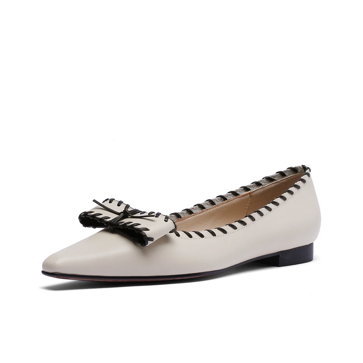 Bas 100 Automne Appartements Femmes Plat Noir Cuir Mocassins Pointu Bout Arc Chaussures Vache Femme Talon blanc Avec En Casual ZwHnWrAqxZ
