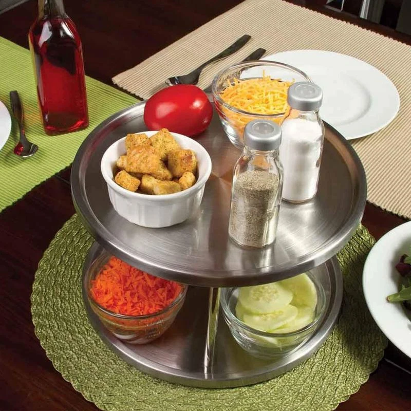ABLA Spice Rack Stainless Steel Organizer Tray 360 Degree Turntable Rotating 2 Stand For Dining Table Kitchen Counters Cabinet