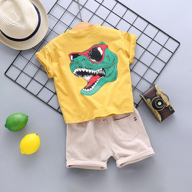 

Summer Children Casual Clothing Sets Baby Boys Clothes for Girls Short Sleeve Cartoon Dinosaur Printed Tops T-shirt Denim Shorts