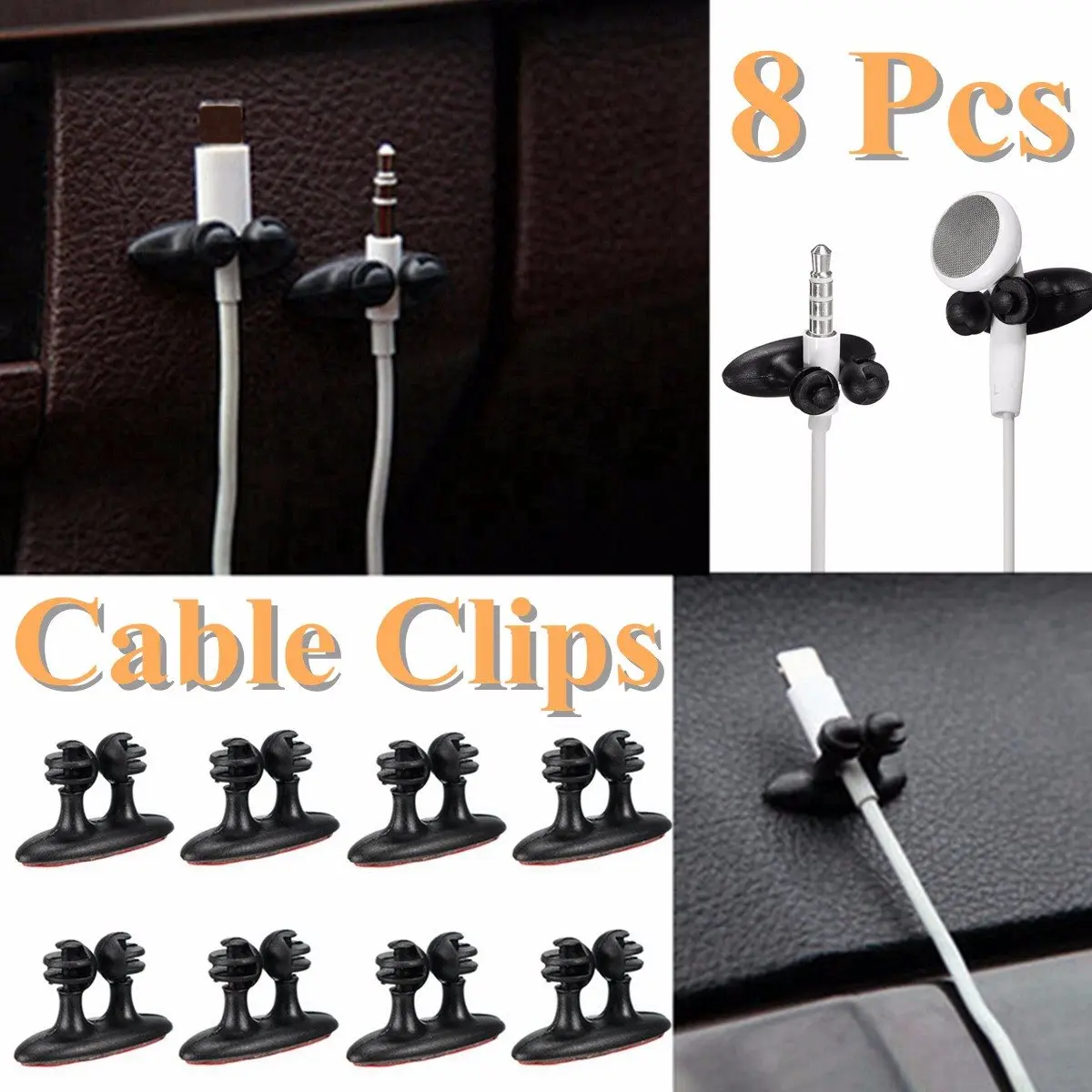 8Pcs Car Wire Cable Holder Tie Clip Fixer Organizer Adhesive Car Charger Line Clasp Clamp USB