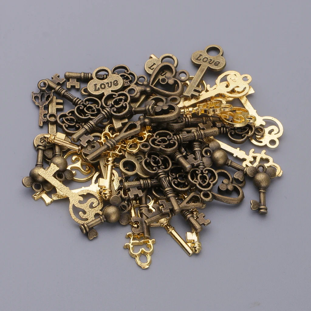 

50pcs Assorted Vintage Key Charms Bronze Golden Pendants For Jewelry Making Accessories