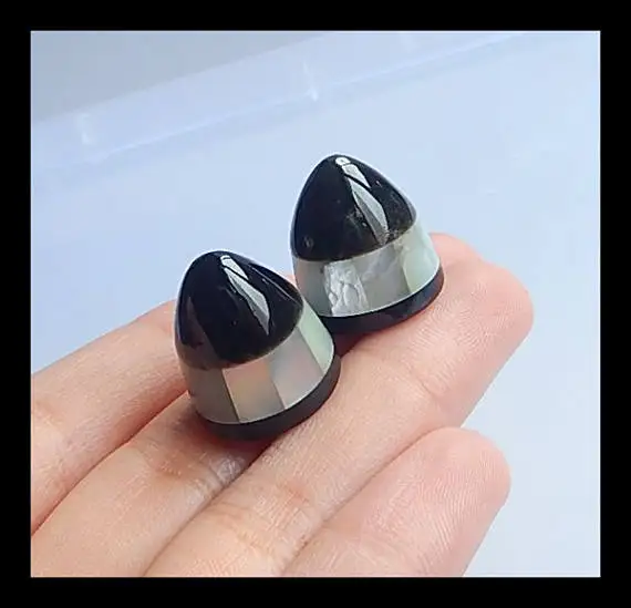 

Wholesale gemstone,Obsidian with shell fashion women earring Cabochon Pairs,18x16mm,11.9g