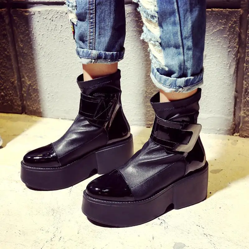 

2015 Winter Autumn New Fashion Buckle Platform Patchwork Ankle boots Solid Colors Breath Boots Ankle Shoes Size 34-39 R552