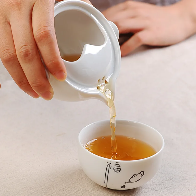 Китайский узор керамический дорожный чайный набор 1 чашка+ 1 горшок, чайная чашка Чайник Чайная посуда Чайный горшок фарфоровый чайник путешествия элегантный Gaiwan, чайная чашка