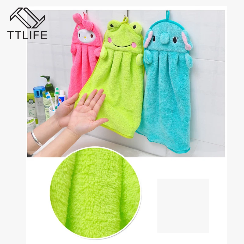 

TTLIFE Hand Water Absorbent Towel Coral Velvet Cartoon Kitchen Hang Washcloth Nursery Soft Household Eco-friendly Candy Colors