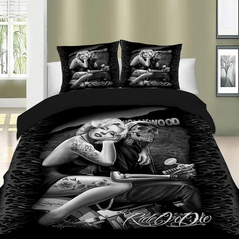 3d Marilyn Monroe skull Motorcycle Bedding set Duvet Cover Bed Set Twin queen king size home textile