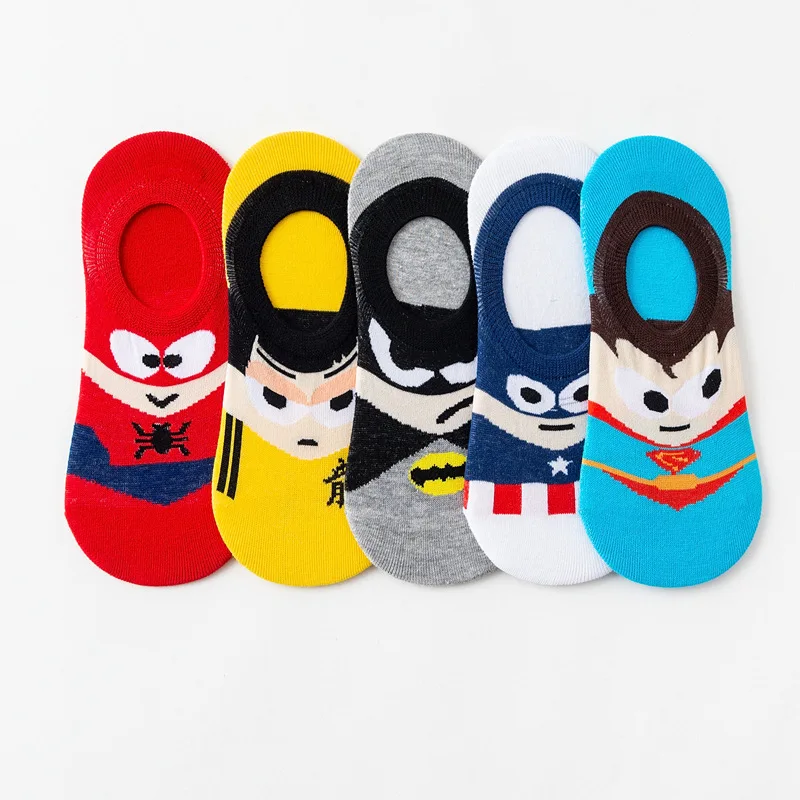 

Cotton Socks Man Spiderman Superman Batman Captain America Cosplay Cartoon Superheroes Art Ventilation Invisible Socks D2232AD