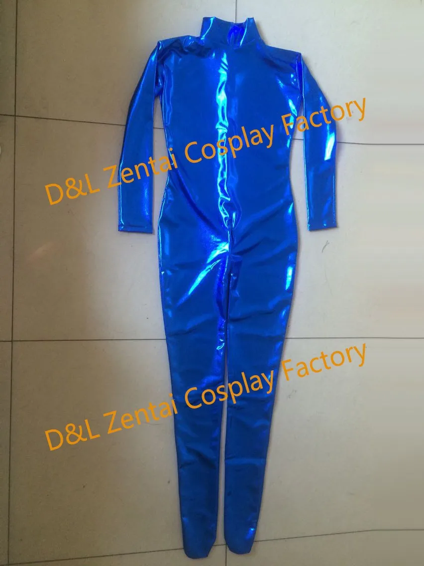 Free Shipping DHL Sexy Suit, Unitard Solid Color Shiny Metallic Catsuit, Blue Unitard Catsuit, No Hood  Hands For Women