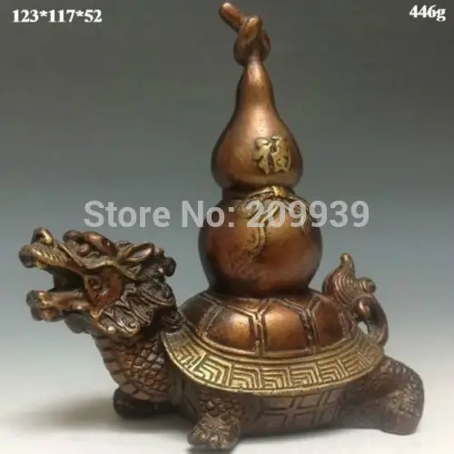 

huij 005615 Chinese Collect Exquisite Bronze Of wealth Dragon Turtle Gourd Statue (A0314)