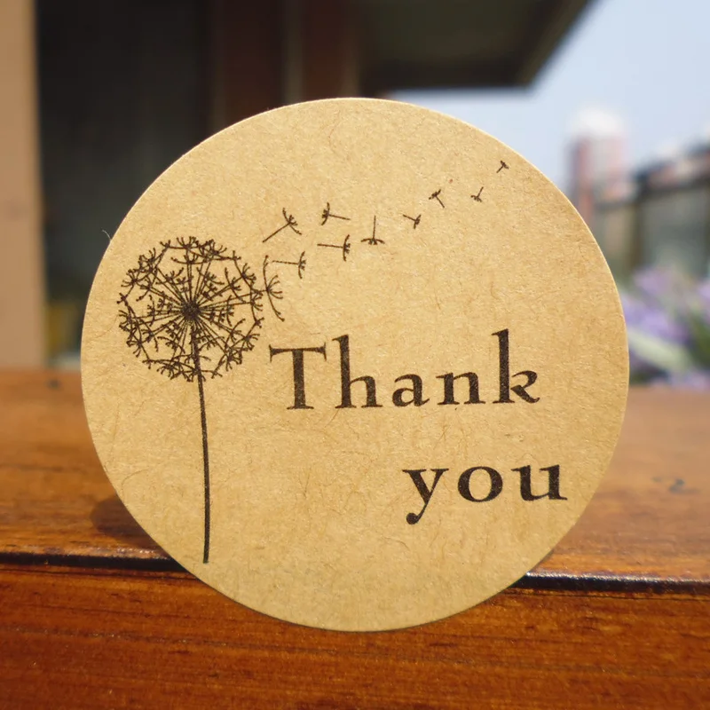 

102pcs Round Kraft Thank You Seal Sticker Dandelion Circle Paper Point Sticker Label Self-adhesive Stationery Sticker Dia.35mm