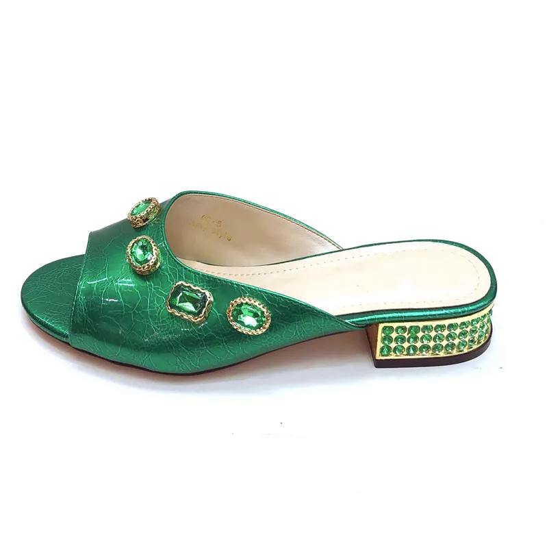 

Latest green medium heel slippers African shoes for lady ,heel height 4cm, AS115-1, 5 color