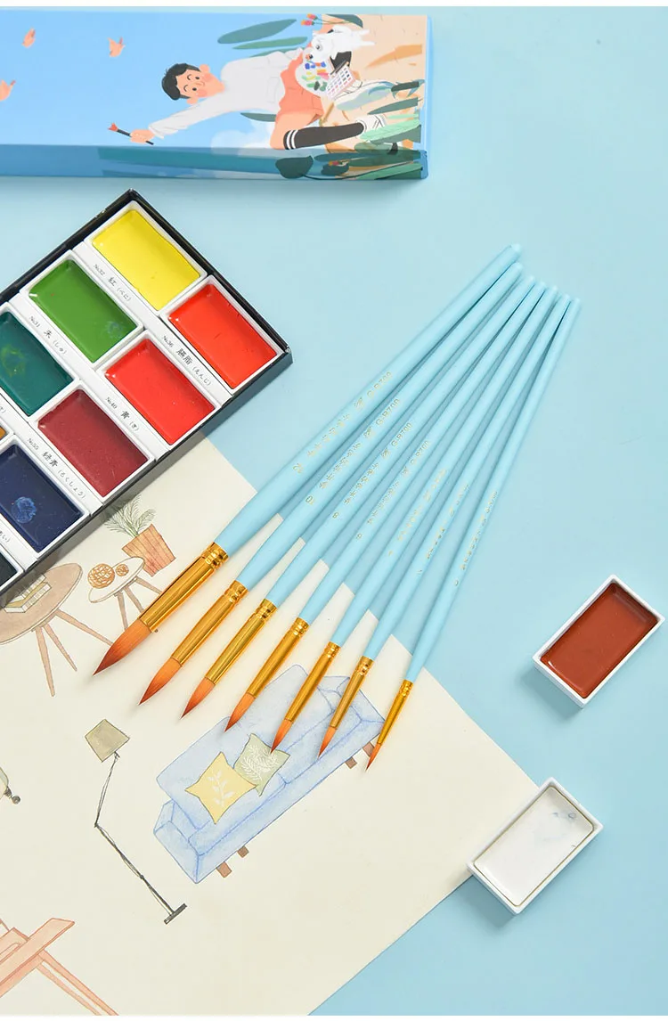 Sonho Perseguir Série Cabeça Redonda Náilon Paintbrush Suite Iniciante Adulto Profissional Desenho Arte Pintura Aquarela Escova Conjunto 7 Pçs 7 náilon paintbrush suite iniciante adulto profissional desenho