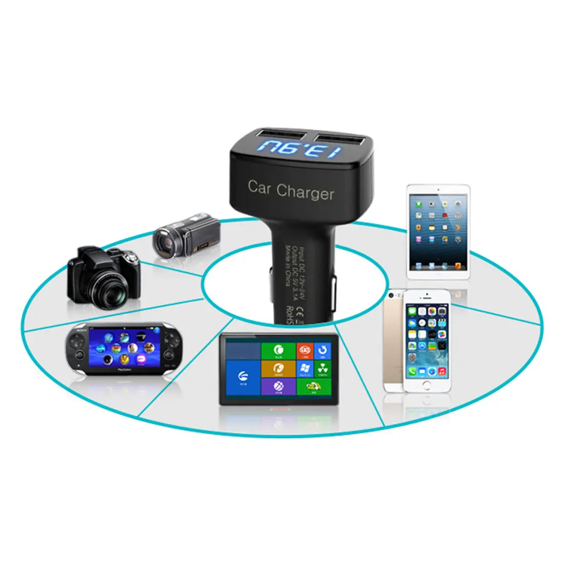 Dewtreetali горячая распродажа 4 в 1 Автомобильное зарядное устройство с двумя USB