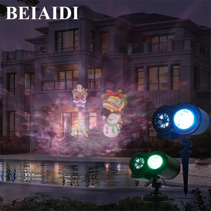 

BEIAIDI 2 in 1 Waterproof 12 Pattern Christmas Projector Lamp With Water Wave Ripple Stage Light Outdoor Halloween Wedding Light