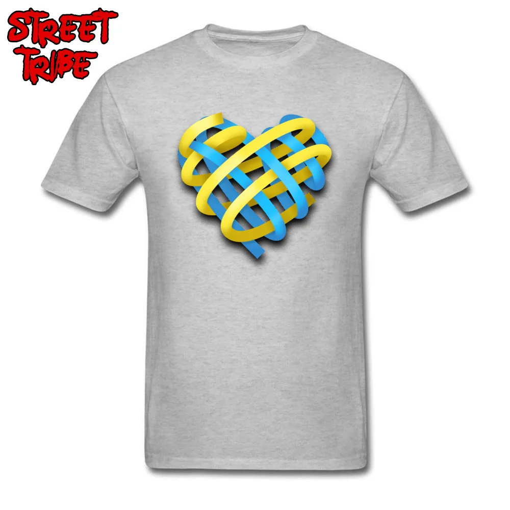 High Quality Blue and yellow ribbon heart Casual Top T-shirts Crewneck Pure Cotton Men Tops & Tees Sweatshirts Summer Autumn Blue and yellow ribbon heart grey