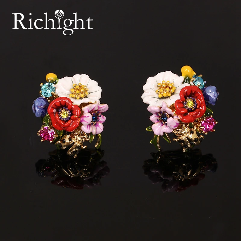 

Vintage French Hand Painted Enamel Floral Stud Earrings Retro Cute Red Rose Flower Stud Earrings Women Gifts Fashion Earrings