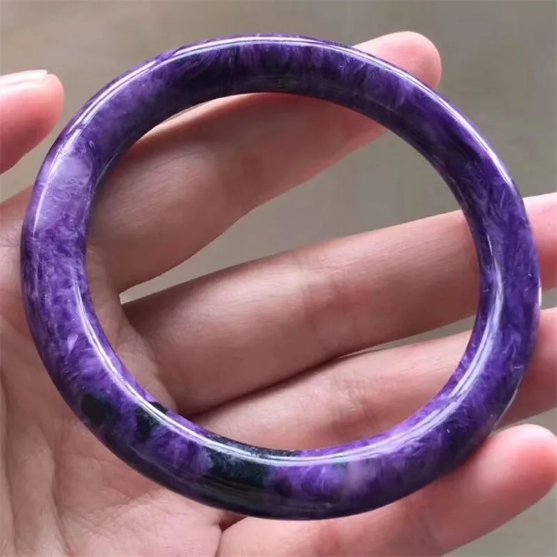 

57.5mm Genuine Natural Purple Charoite Bangles Gemstone Crystal For Women Female Gift 9mm Size Fashion Bangle Certificate