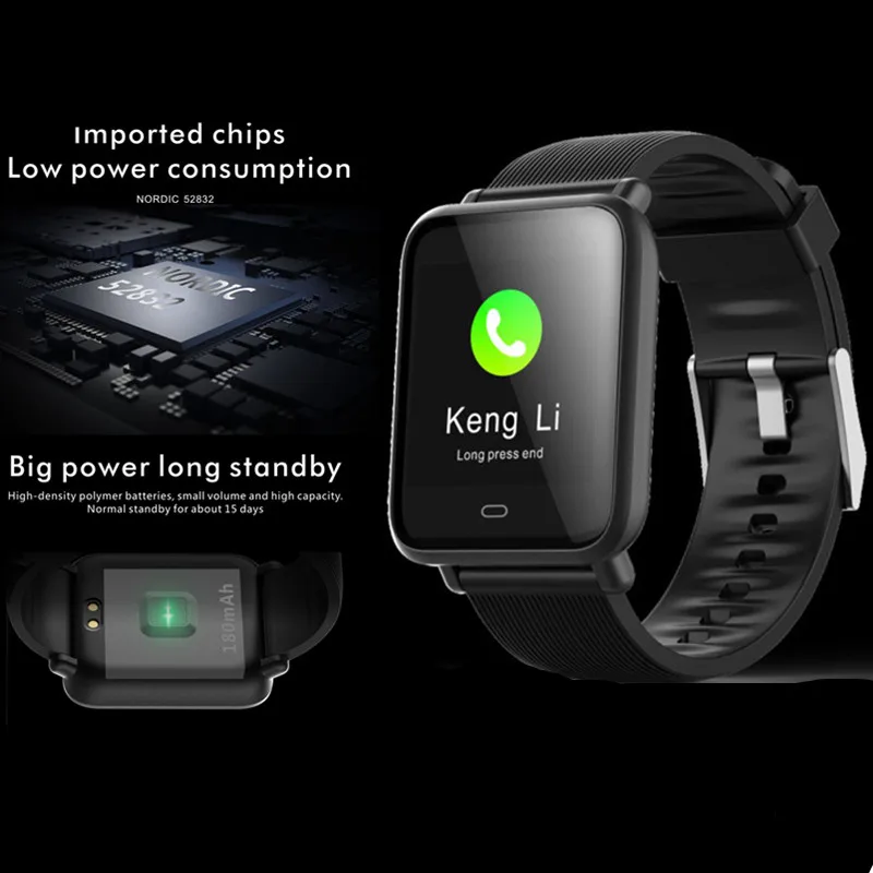 

Q9 Blood Pressure Heart Rate Monitor Smart Watch IP67 Waterproof Sport Fitness Trakcer Watch Men Women Smartwatch PK P68 B57 T2