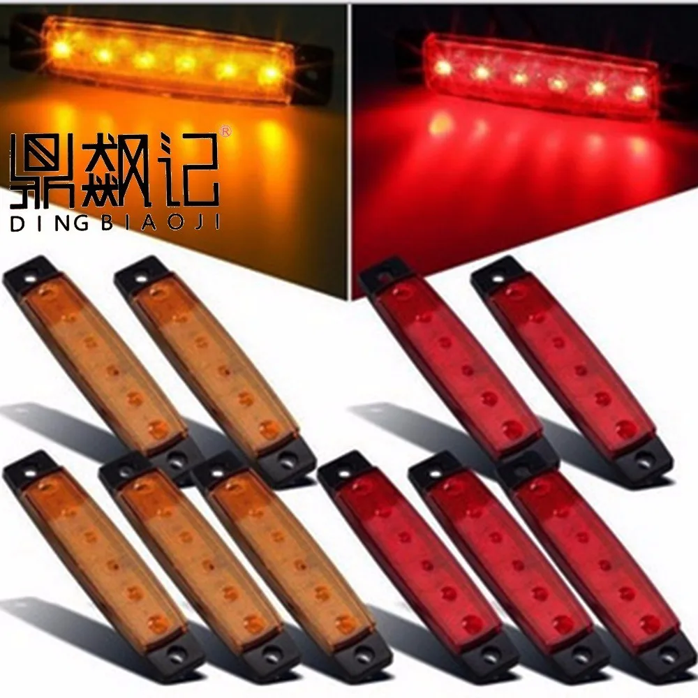 

20 pz 6 led red, white blue yellow clearance car truck bus truck trailer side indicator indicator lamp 24 v, 12 v