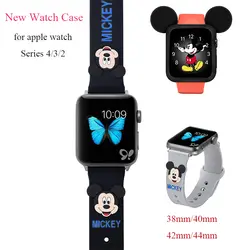 Новый Микки силикон для Apple Watch случае 42/44 мм 38/40 мм ремешок для Iwatch серии 4/3/2 Резиновая случай ремешок для Apple Watch