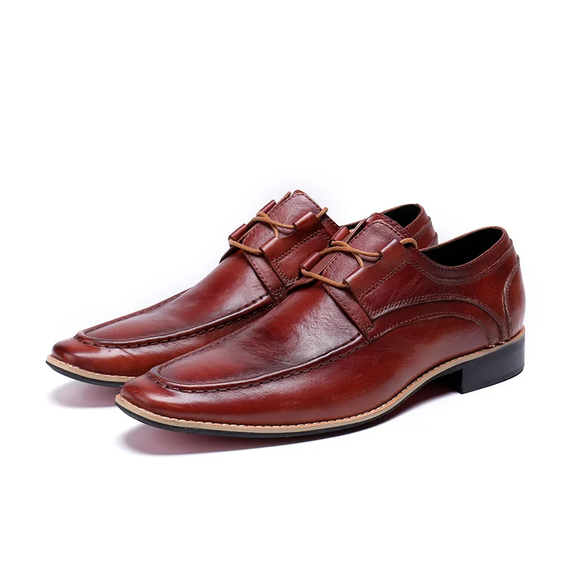 

Wine Red Retro Lace-up Men's Leather Shoes Leisure Business Loafers British Mens Leather Shoes
