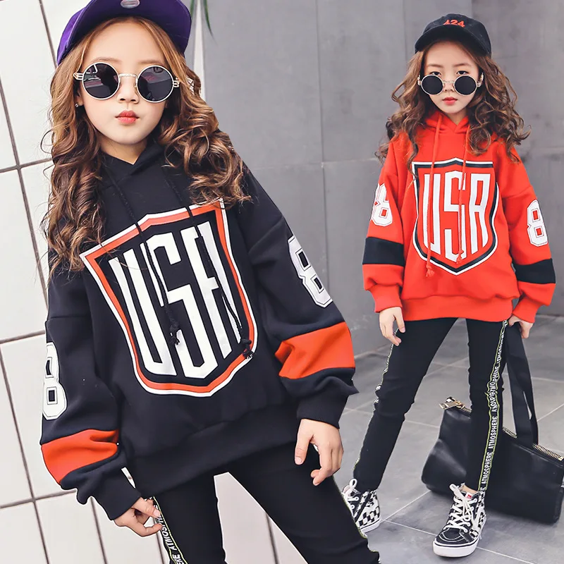 

Little Girls Clothing Sets Letter Print Loose Hoodies Black Leggings Girls Tracksuits age 4 5 6 7 8 9 10 12 years