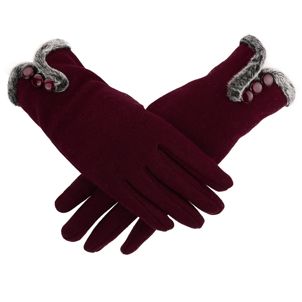 Зимние перчатки для женщин, кашемировые, сохраняющие тепло, женские перчатки для вождения, полный палец, женские перчатки митенки, mujer guantes mujer, 4 цвета - Цвет: Wine