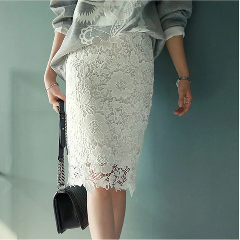 Женские юбки для беременных длиной до колена, кружевные юбки для беременных, новинка года, модные весенне-осенние юбки для живота, цвет черный, белый, размер m-xxl YT24 - Цвет: White