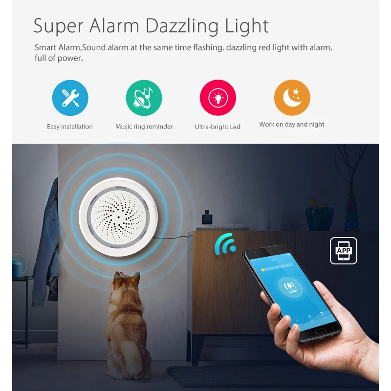 Wireless smart Home security alarm siren sensor for smart life tuya app control