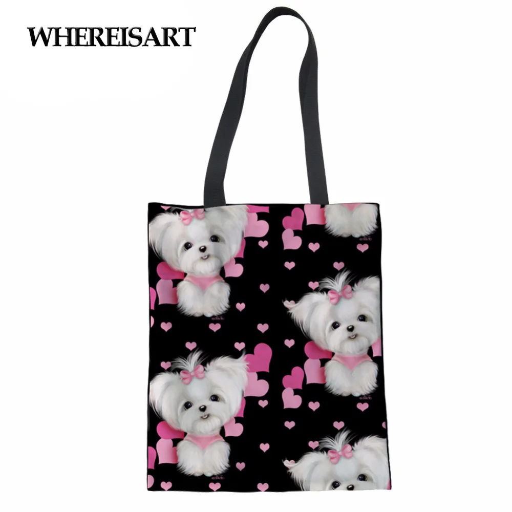 WHEREISART женские сумки с верхней ручкой большая Холщовая Сумка для покупок Мальтийский цветочный супермаркет женская сумка многоразовая сумка-тоут