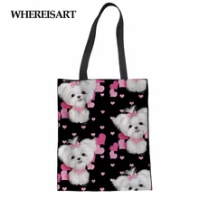 WHEREISART женские сумки с верхней ручкой большая Холщовая Сумка для покупок Мальтийский цветочный супермаркет женская сумка многоразовая сумка-тоут