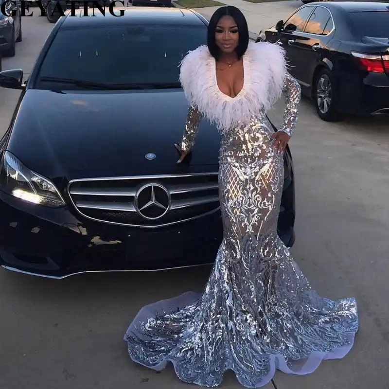 Plus Size Black and Silver Prom Dress