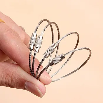 

10PCS/Lot Stainless Steel Wire Rope Key Ring Wire Keychain Car Cable Key Ring With Screw Closure For Outdoor Hiking