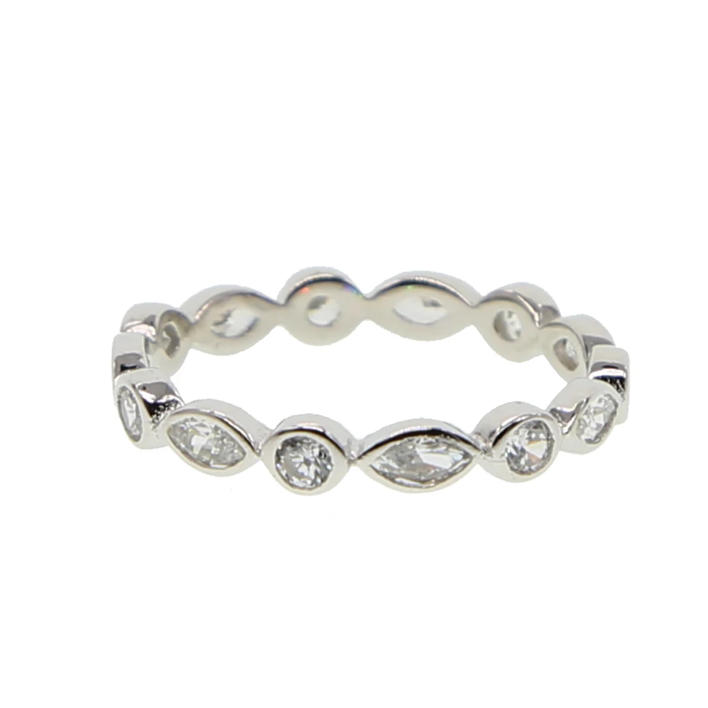 

100% guarantee 925 sterling silver marquise round bezel cubic zirconia high quality women girl stack eternity silver ring 925