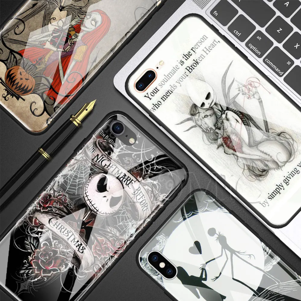 

Tempered Glass Phone Case for iPhone X XR XS MAX 7 8 Plus 6 6s Plus Cover The Nightmare Before Christmas Luxury Case