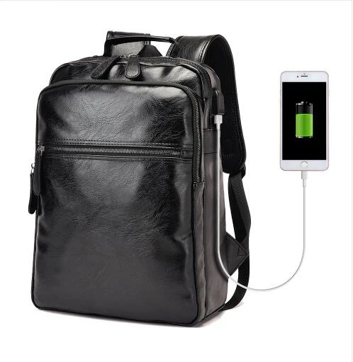 

SOFIE Men Business Casual Backpacks for School Travel Bag Black PU Leather Men's Fashion Shoulder Bags Vintage Boys Men Backpack