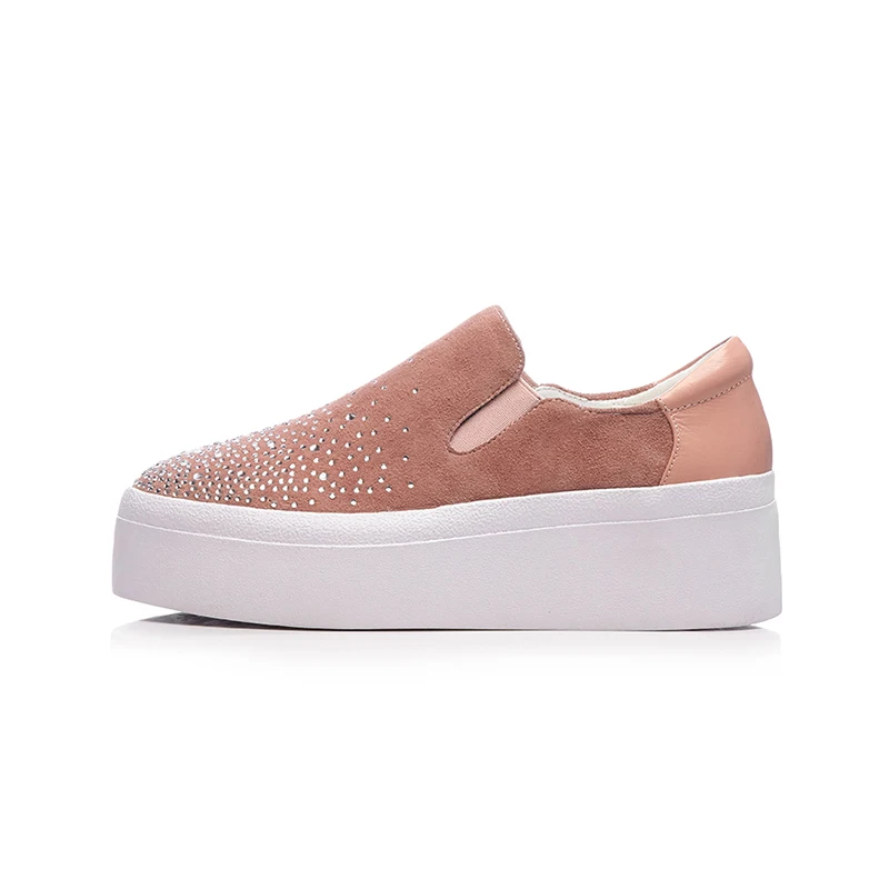 New Chaussures Noir Véritable Femme En Kid Ribetrini Summer Suede Noir Casual Crytal Slip Cuir rose Sneakers Femmes Sur Appartements 2019 Bvnq5