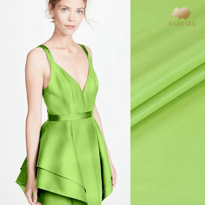 

114cm tender green heavy silk fabric 32mm yarn-dyed silk fabric suit dress silk fabric material wholesale silk cloth
