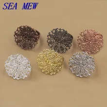 SEA MEW 25mm Fashion Hollow Out Flower Ring Settings Base Pad Adjustable Copper For Jewelry Making 20 PCS