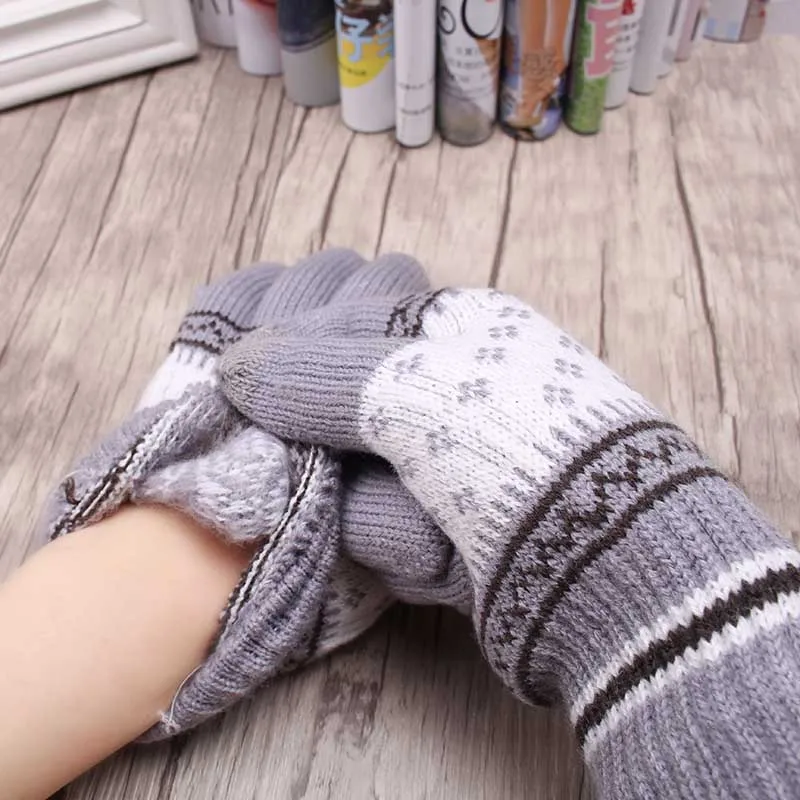 Популярные Теплые зимние толстые перчатки, шерстяные вязаные женские перчатки для холодной зимы, перчатки со снежинками на полный палец, митенки, Luvas
