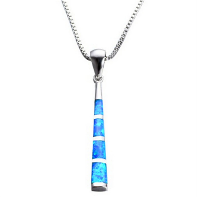 

Marcatsa Hip Hop Silver Filled Blue Opal Long Chains Necklaces for Women Hiphop Baseball Bat Pendant Necklaces Men Punk Jewelry