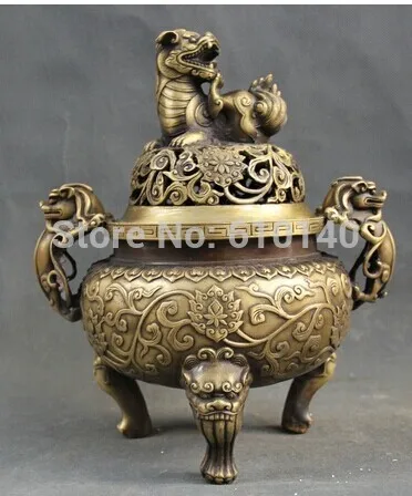 

11" Marked Chinese Copper Dragon Beast Pi Xiu Unicorn Incense Burner Censer