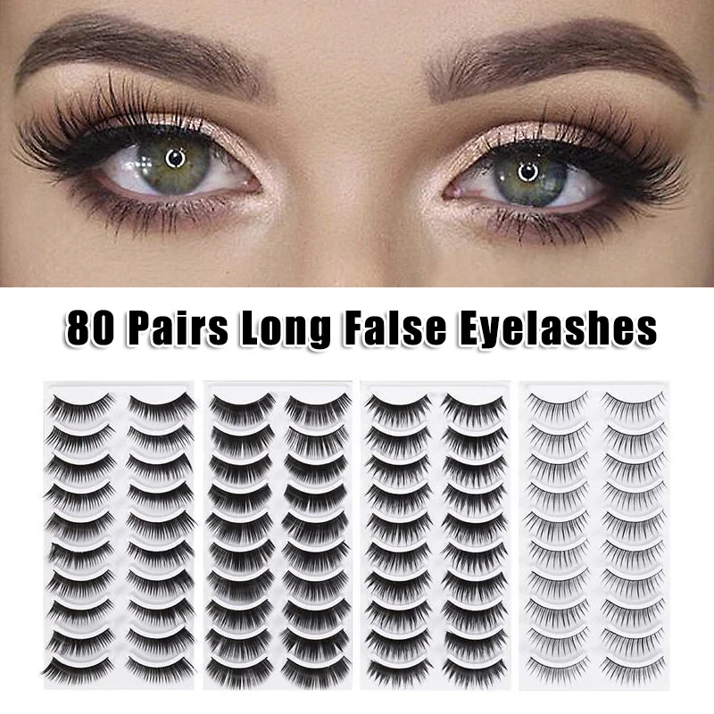 

80 Pairs Fake Eyelashes 8 Style Thick Long Eye Lashes Beauty Makeup Women Girls HB88