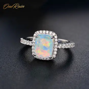 

OneRain Classic 100% 925 Sterling Silver 6 * 8 MM Fire Opal Gemstone Wedding Engagement Women Ring Jewelry Wholesale Size 5-11