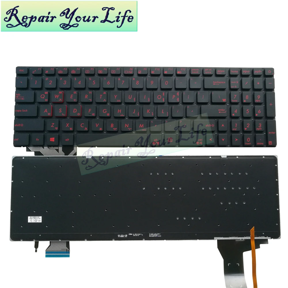 Teclado de Laptop para Asus Gl552v Teclado Preto Coreano com Teclas Vermelhas e Luz de Fundo para Asus Gl552vl Gl552vw Gl552vx Gl552jx