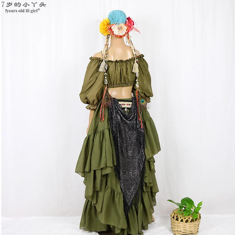 АТС танец живота топ пират Wench Цыганская Фея костюм Крестьянка короткий топ Ренессанс блузка Племенной чоли Топ CEE01