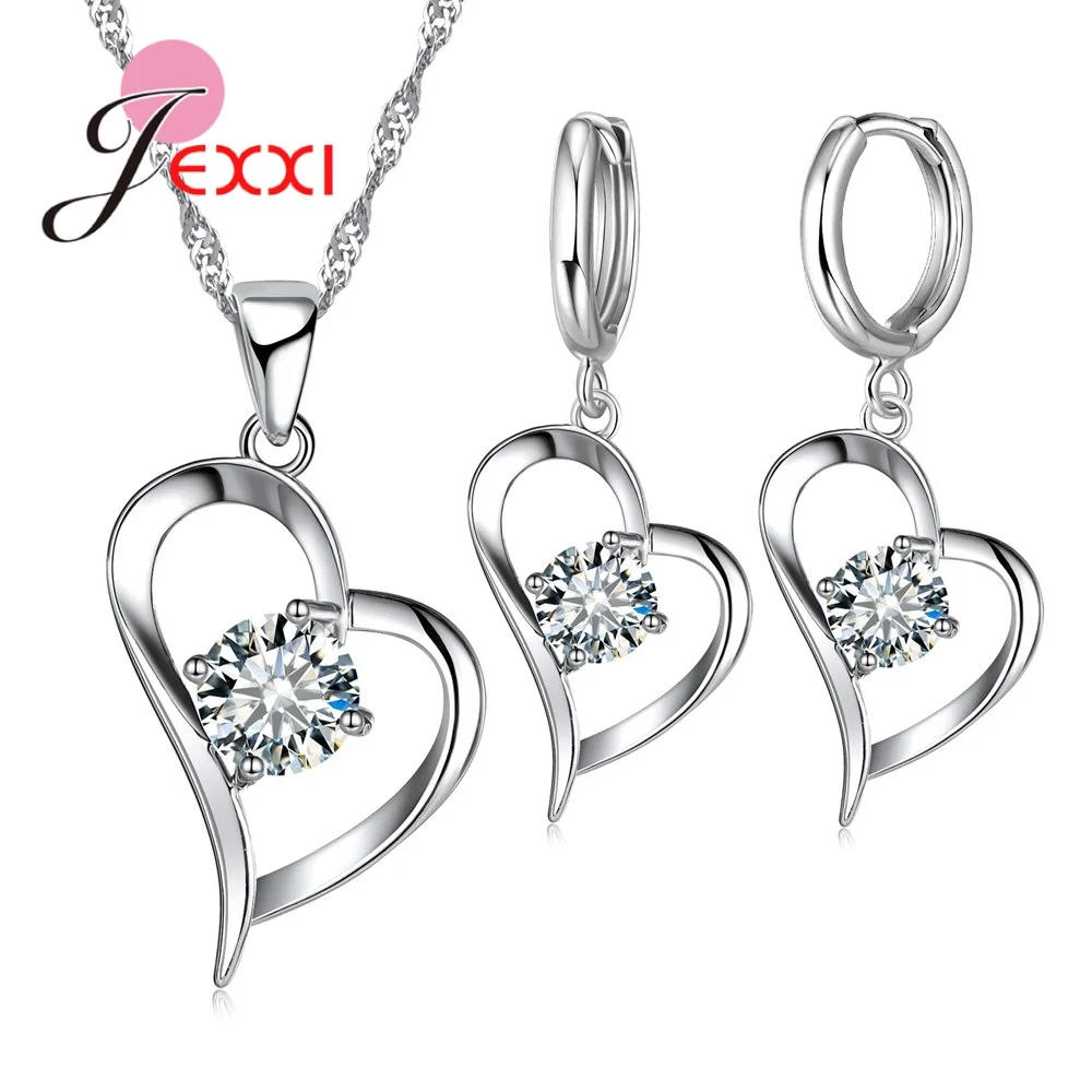 

Christmas Present New Arrival 925 Sterling Silver Heart Shape Jewelry Sets Necklace Earrings for Women Wedding Accessories
